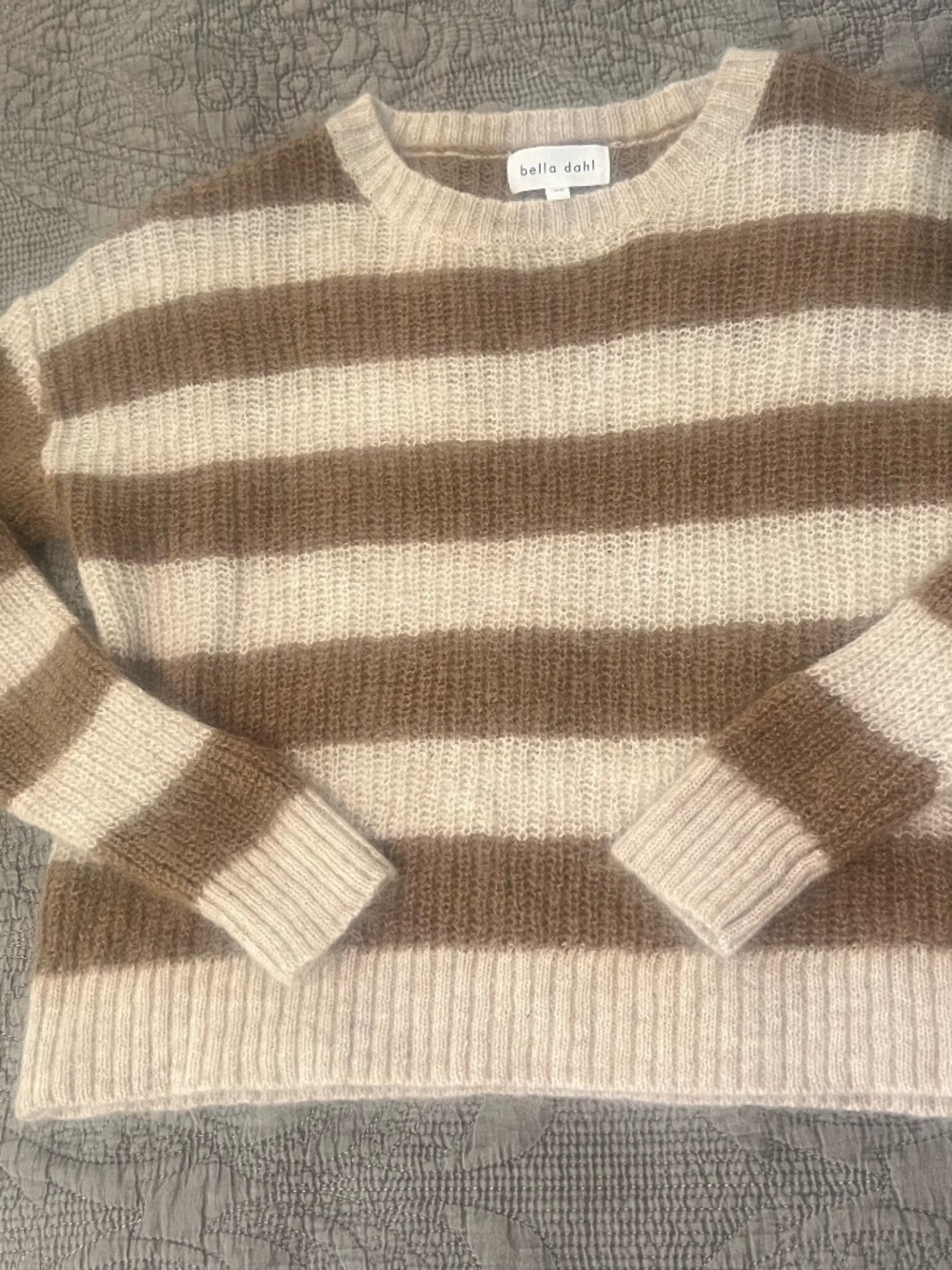 Bella Dahl Mohair Wool Nylon Striped Sweater XS to S Cropped Style Cream and Tan